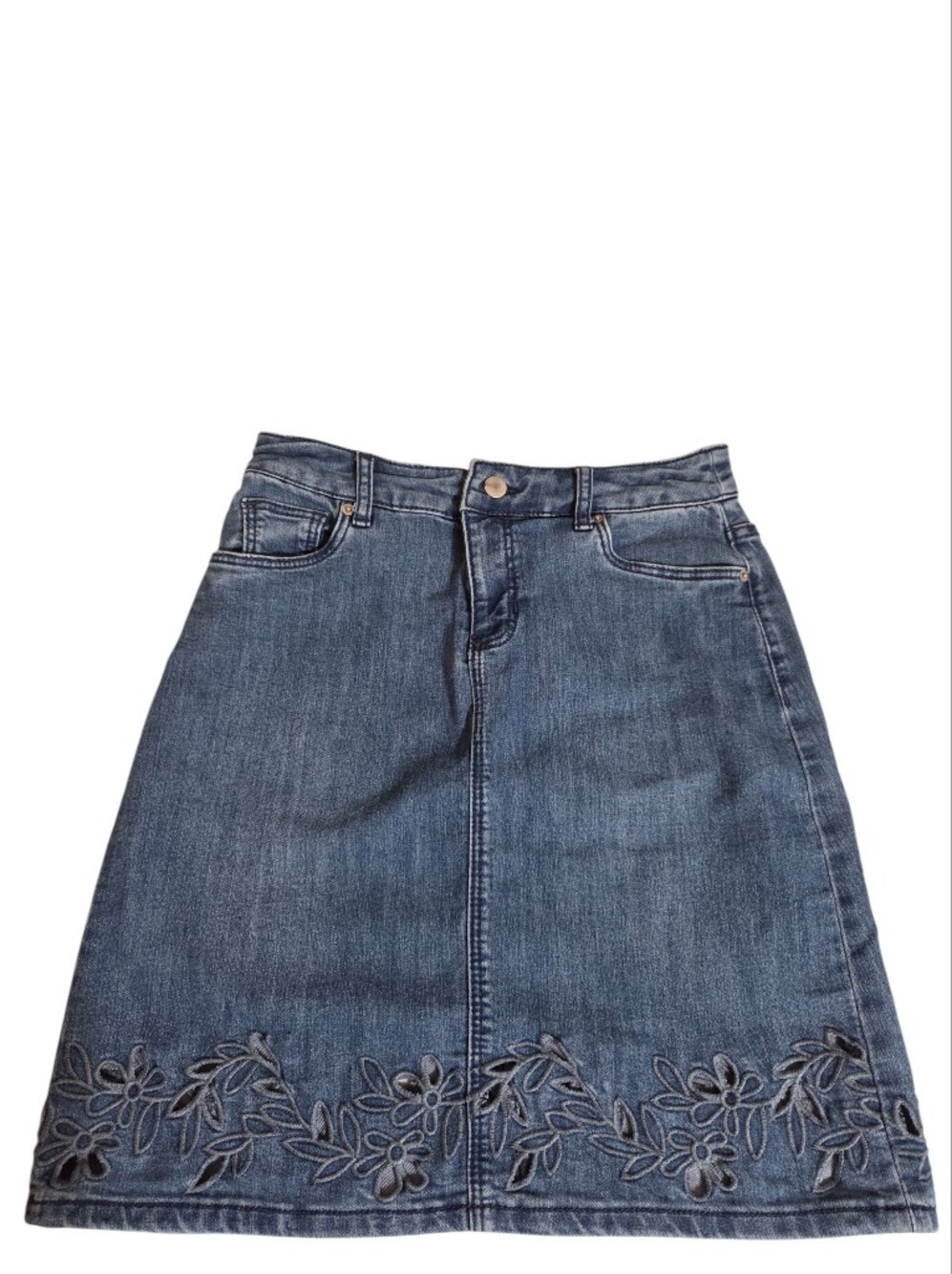Westport Denim A-Line Skirt with Floral Lasercut Embroidery Design